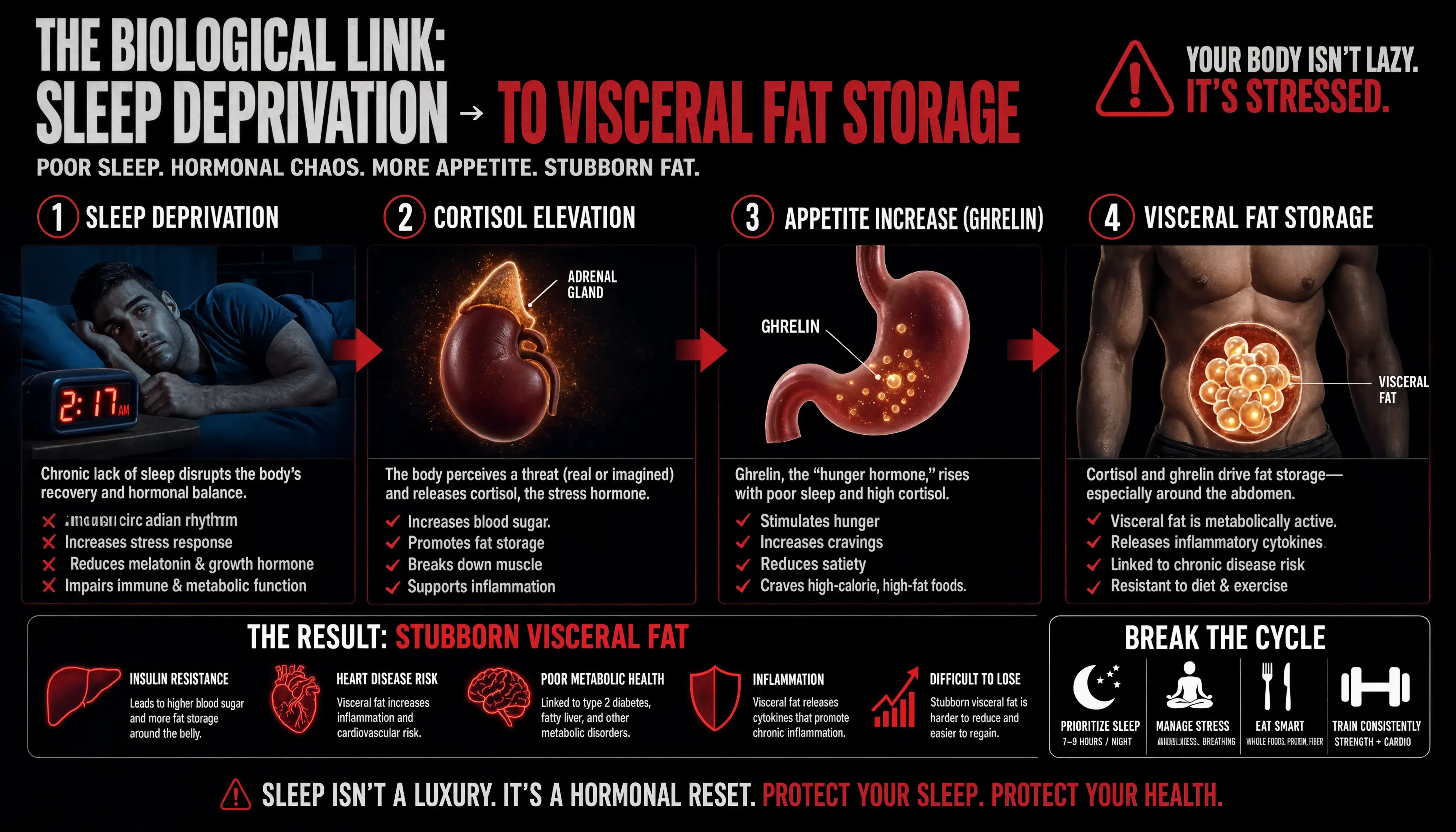 Cortisol stress and sleep deprivation biological link to visceral belly fat