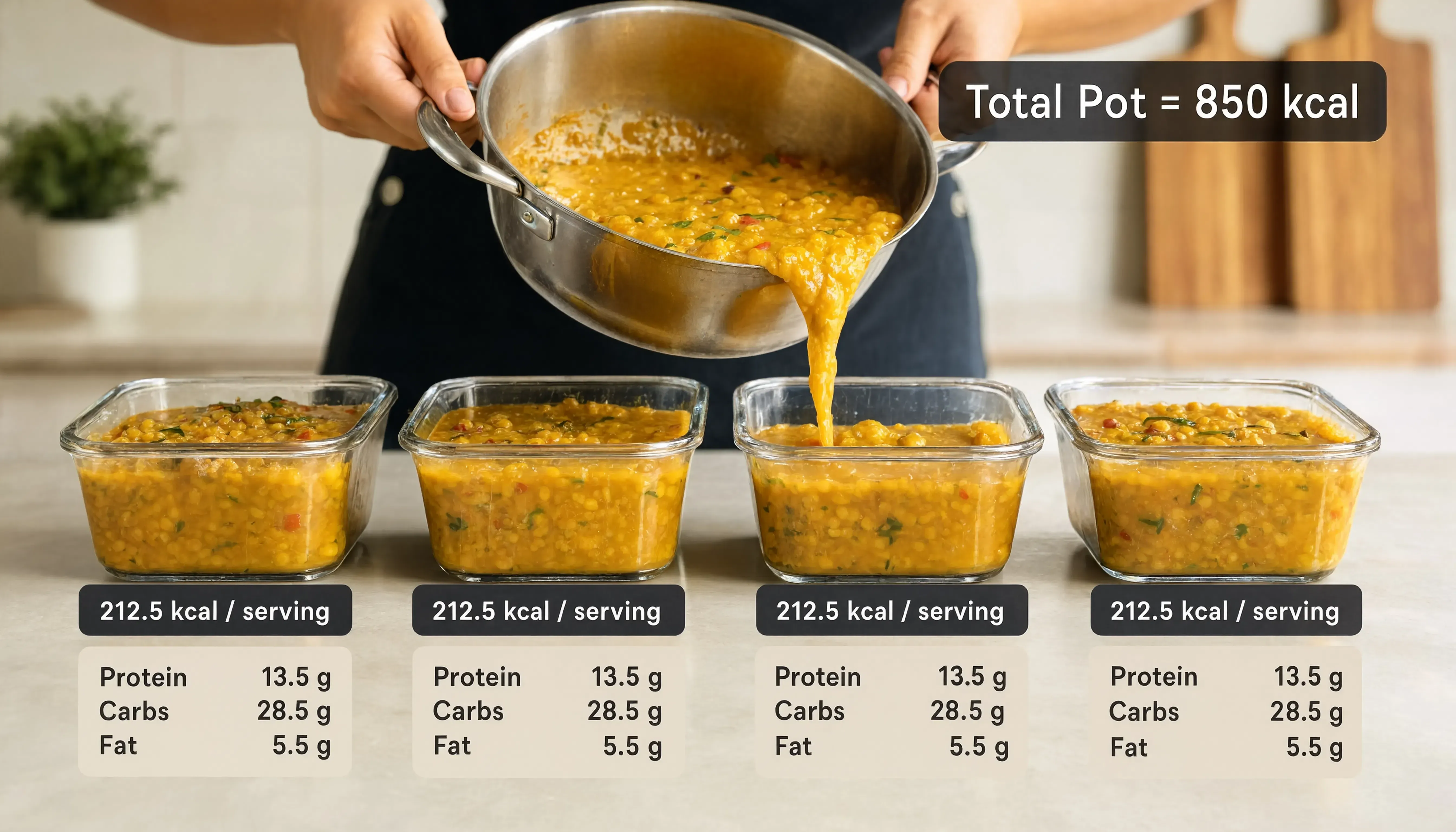 Homemade dal recipe calorie and macro breakdown per serving