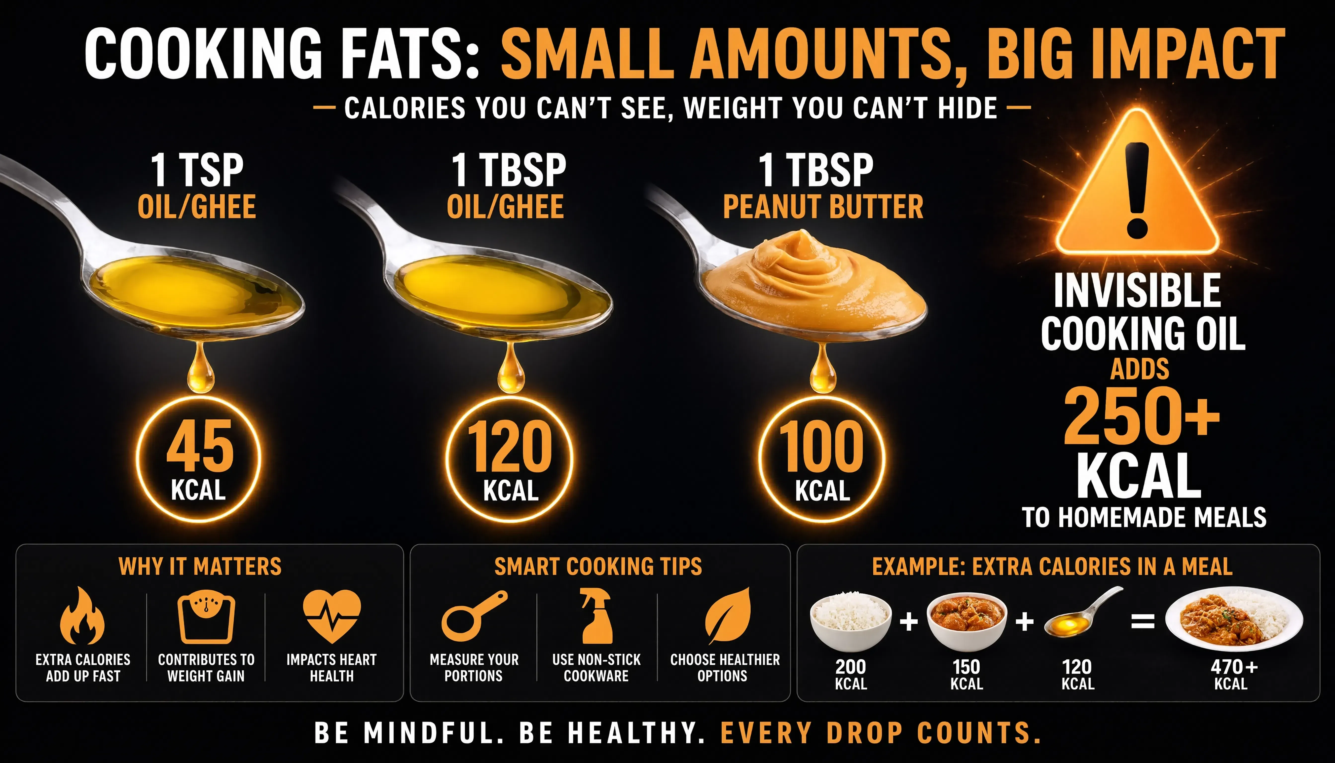 Hidden cooking oils and ghee calories visual guide
