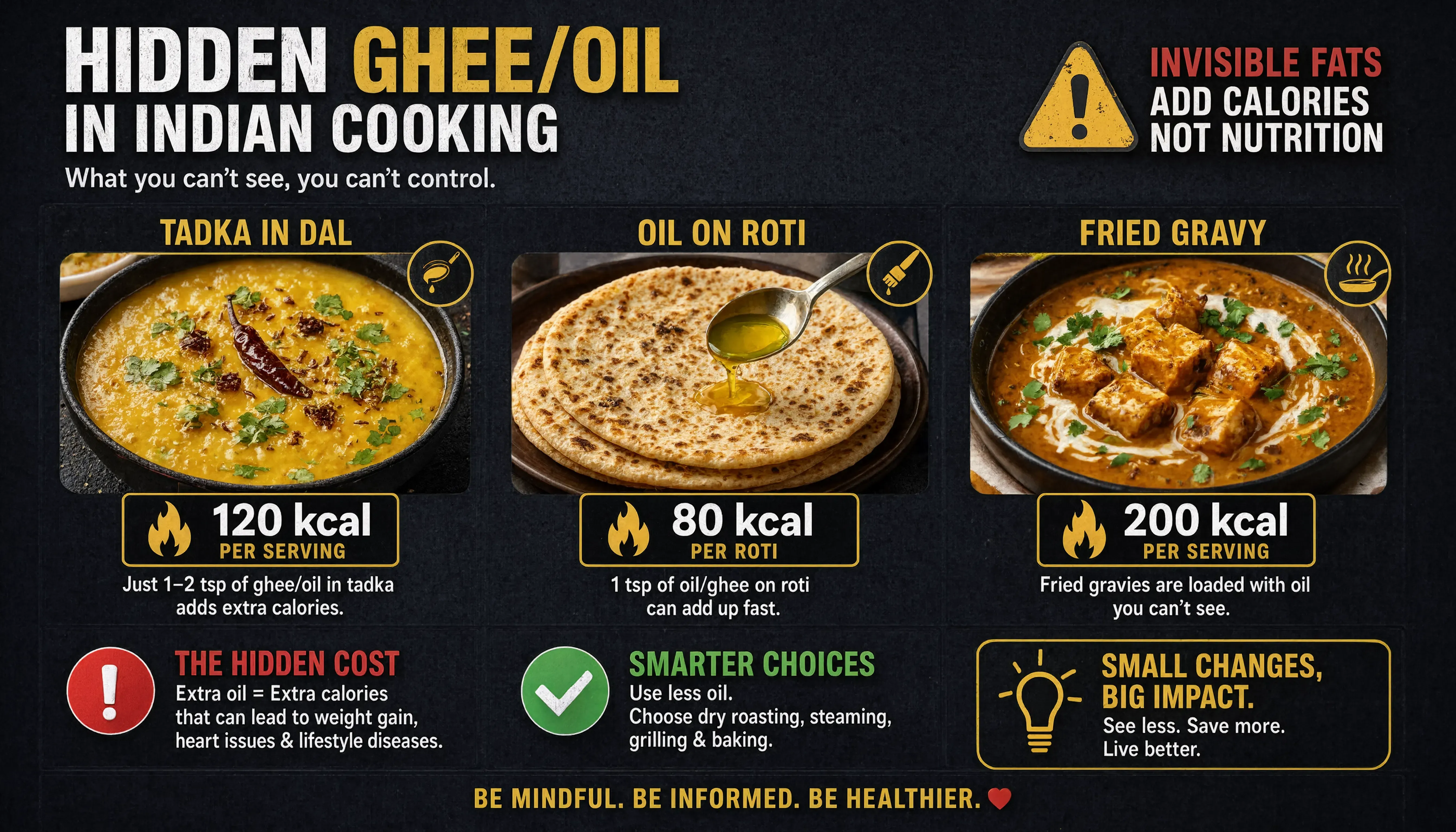 Hidden cooking oils and ghee in Indian thali cooking
