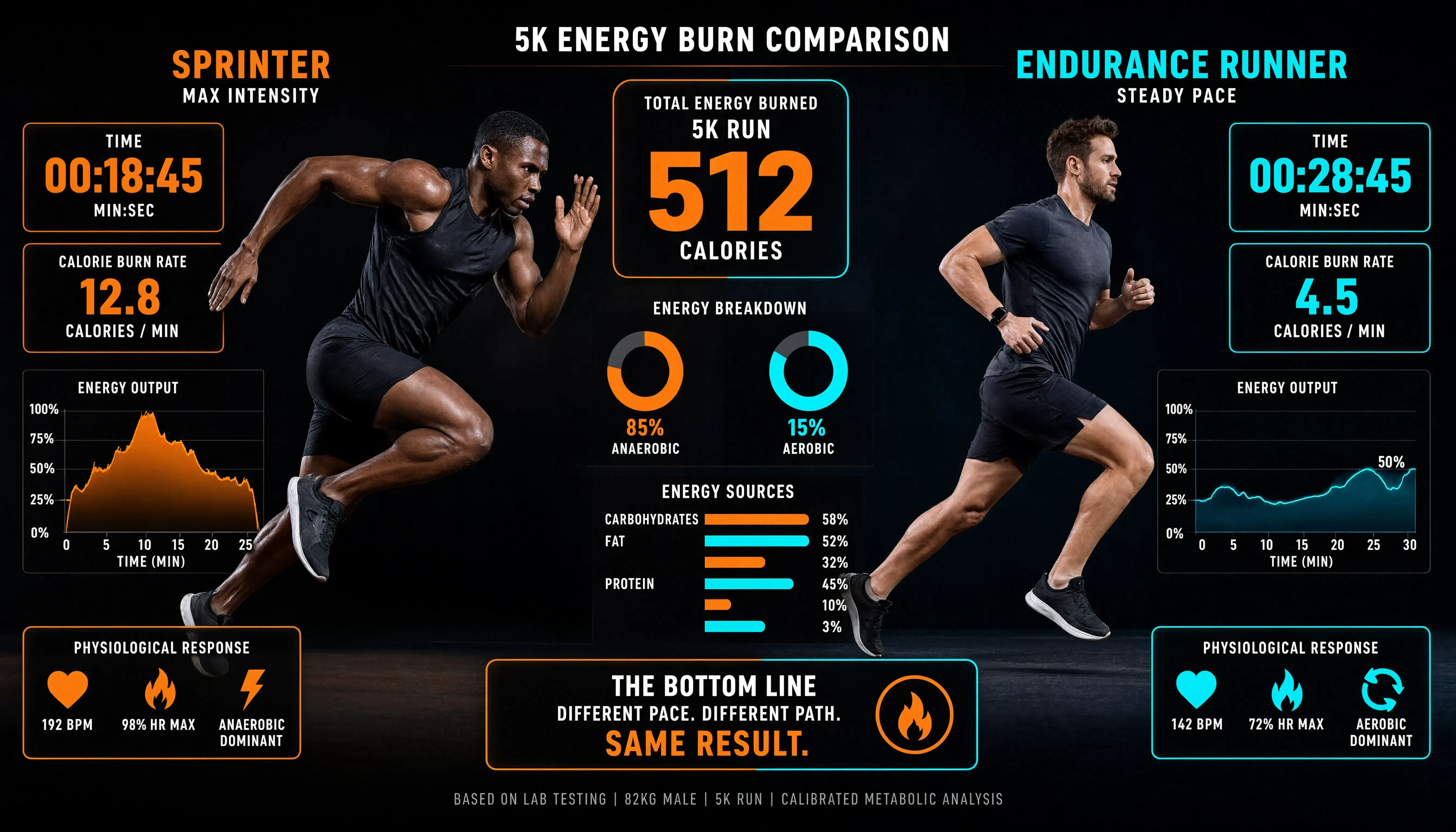 Running pace versus time and calories burned comparison