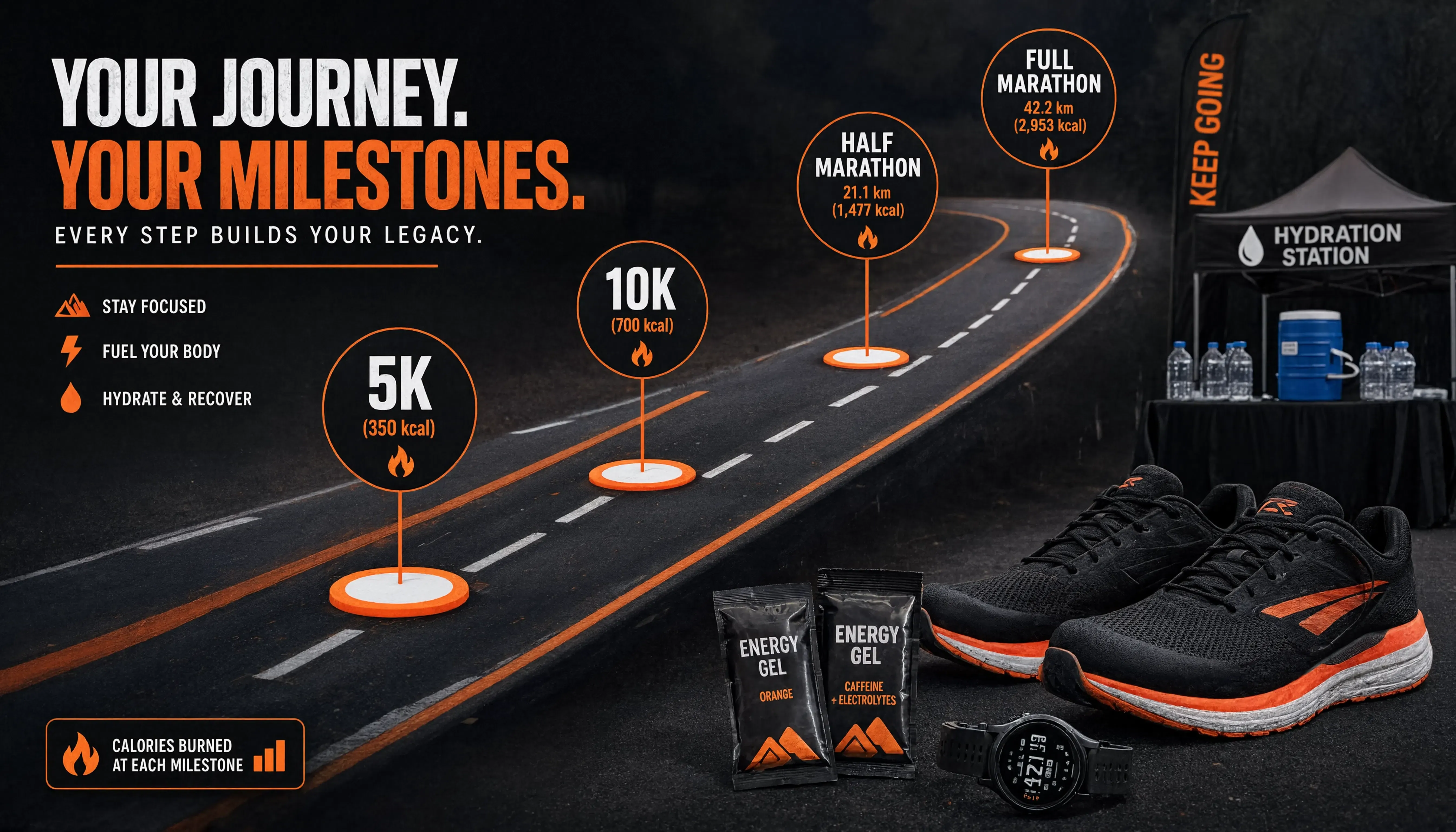 Race distance calories and fueling roadmap for 5k 10k half and full marathon