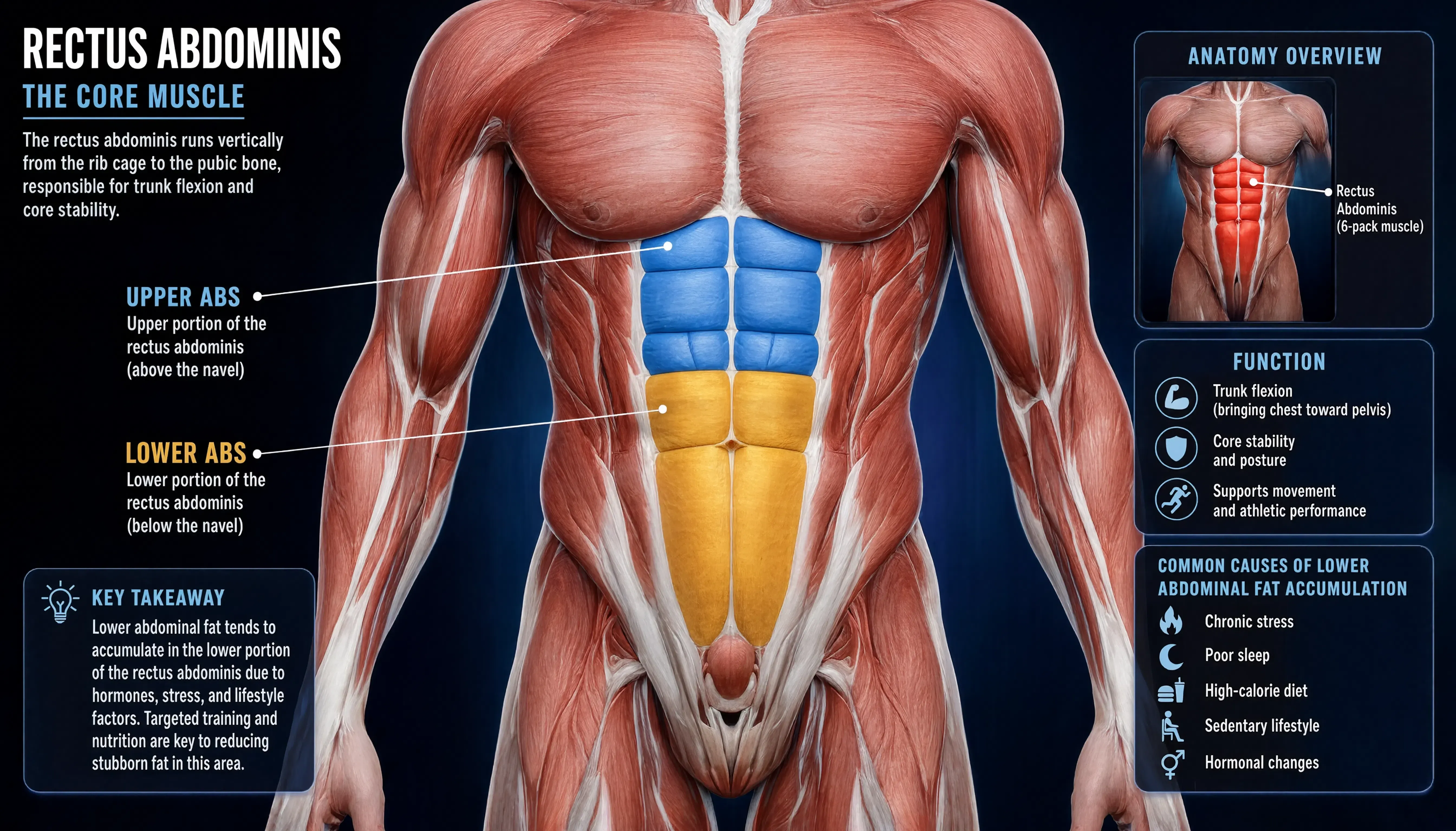 Upper abs vs lower abs anatomy and adrenergic receptor diagram